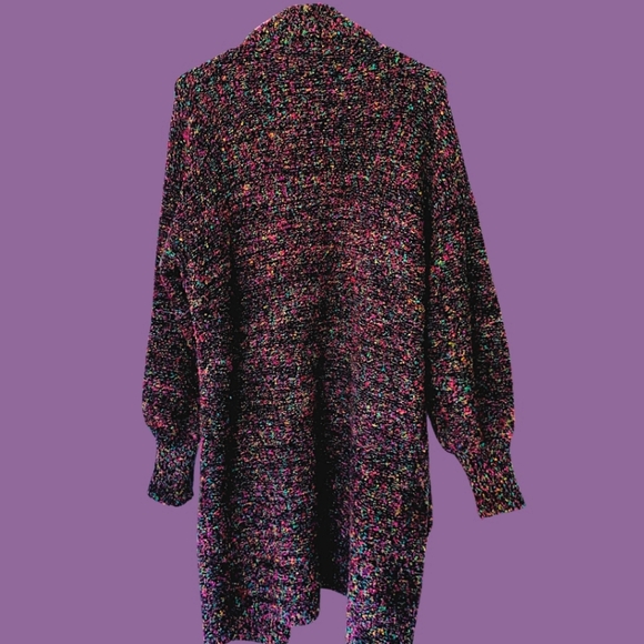 Vtg 80s rainbow knit sweater long cardigan - Picture 4 of 9